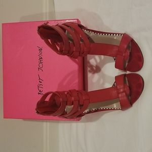 Betsey Johnson Red Open-Toe T-Strap Tassel Heels